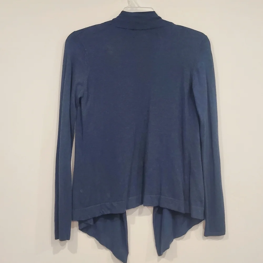 Blended Cashmere Open Cardigan Muted Deep Teal Pleats & Ruffles Hi Lo Cozy  Boho - Picture 3 of 6